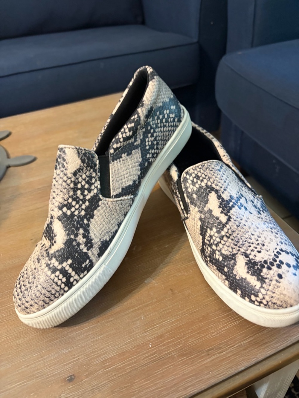 a new day Snake-Print Slip-On Sneakers in Black and Cream